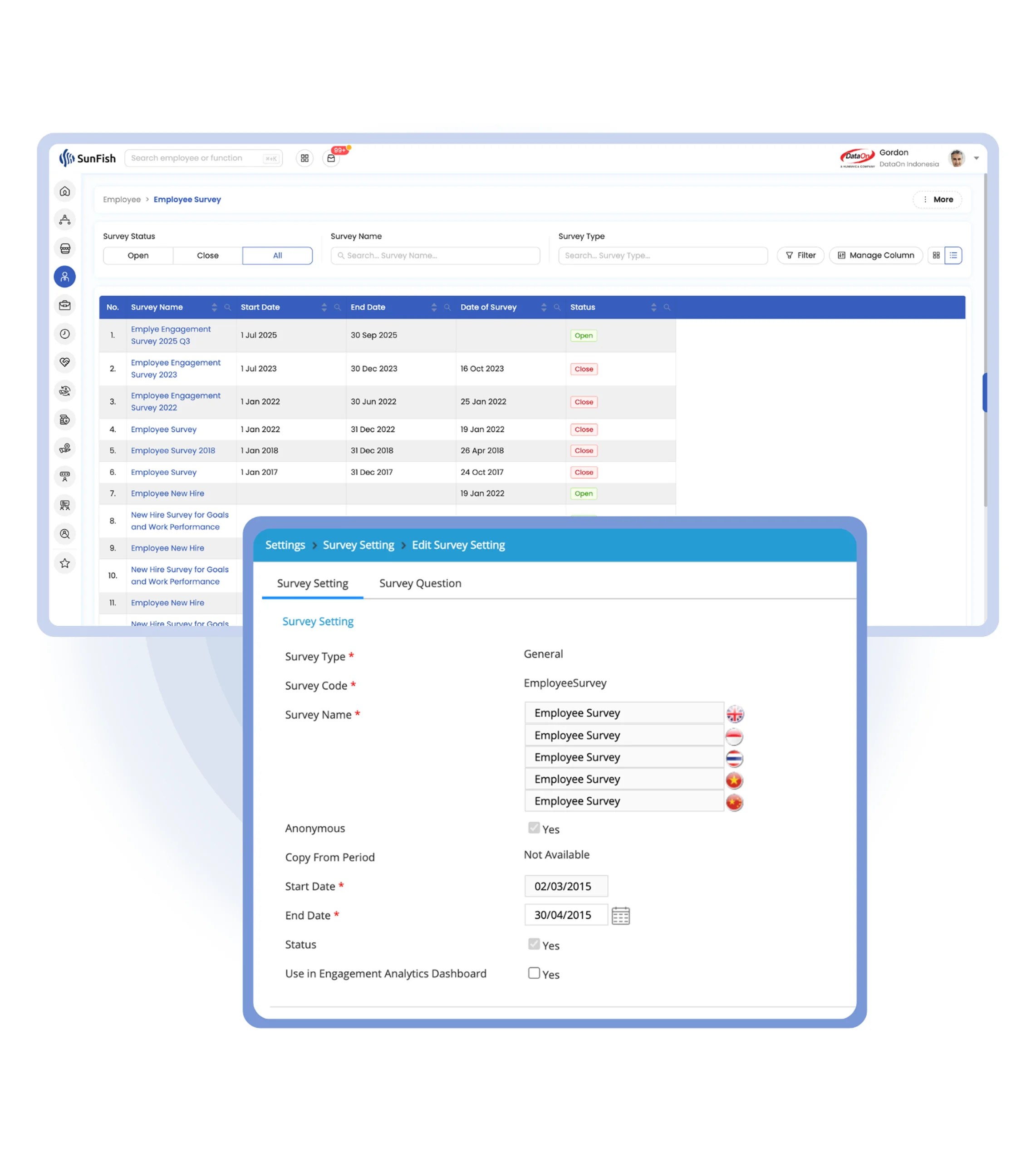 Confidential employee survey tools with secure data collection and grouping by department.