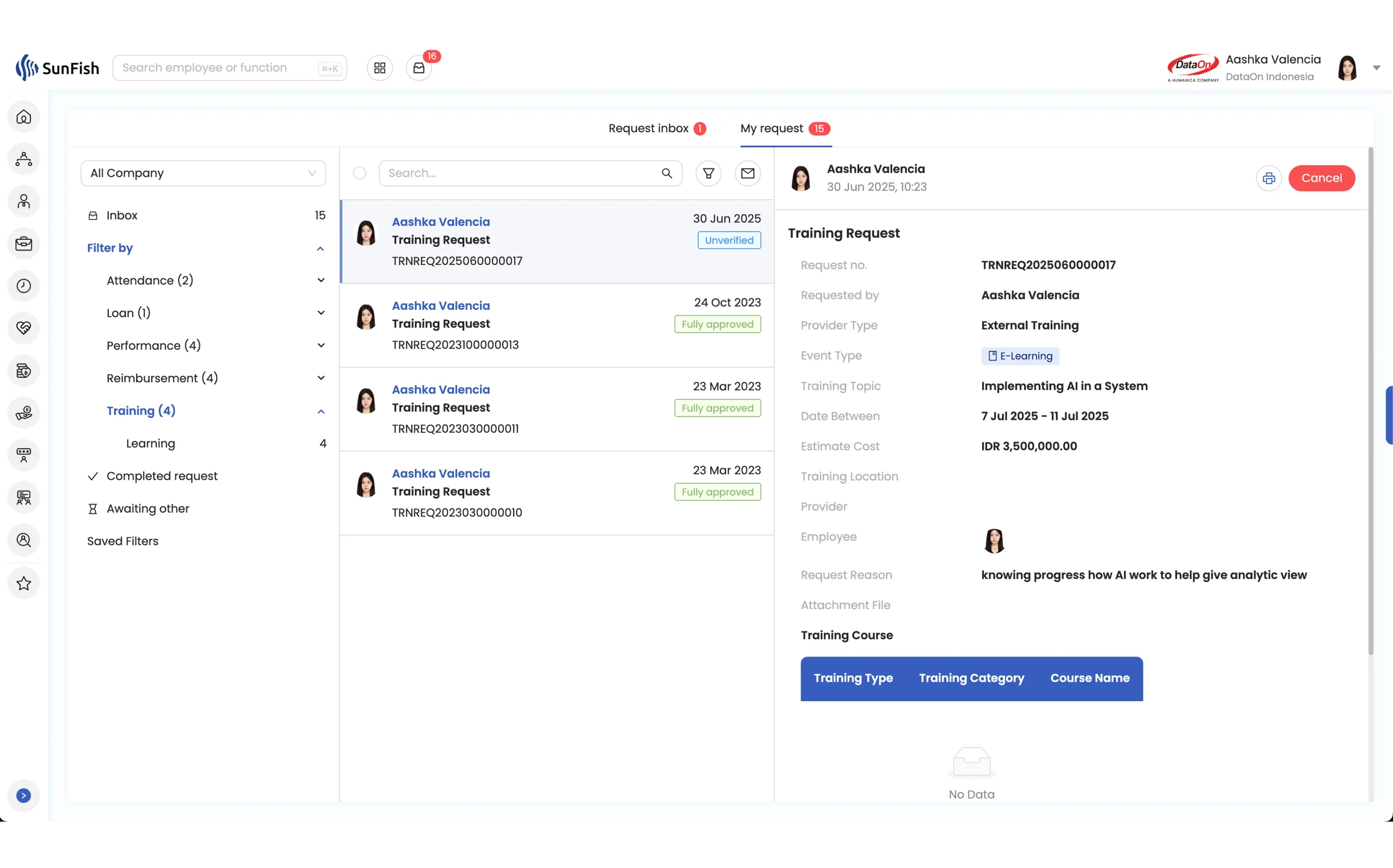 Employee self-service dashboard with tools for updates, payslips, tax forms, goal tracking, and feedback in SunFish HR.