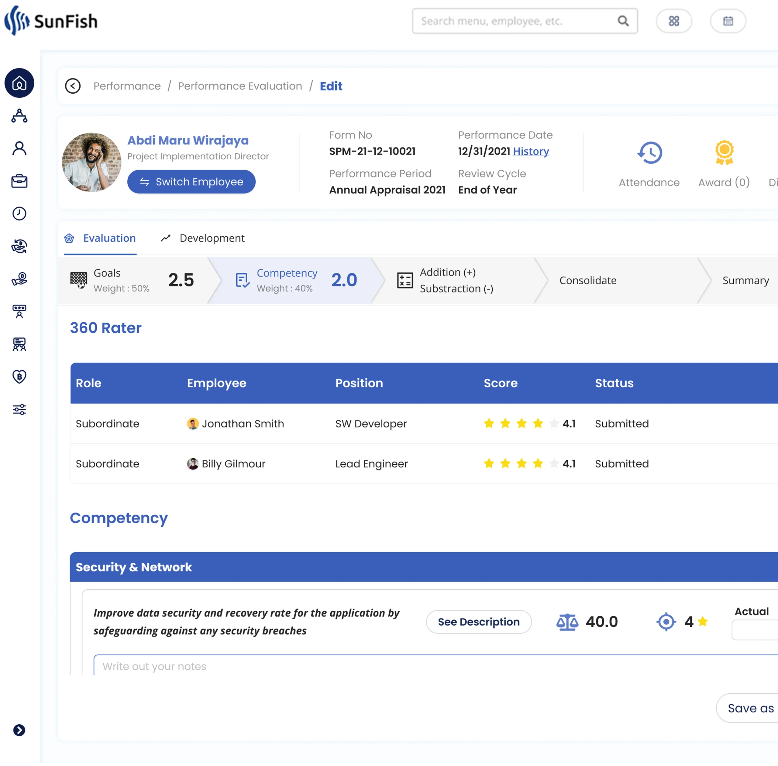 Performance management tools in employee self service platform
