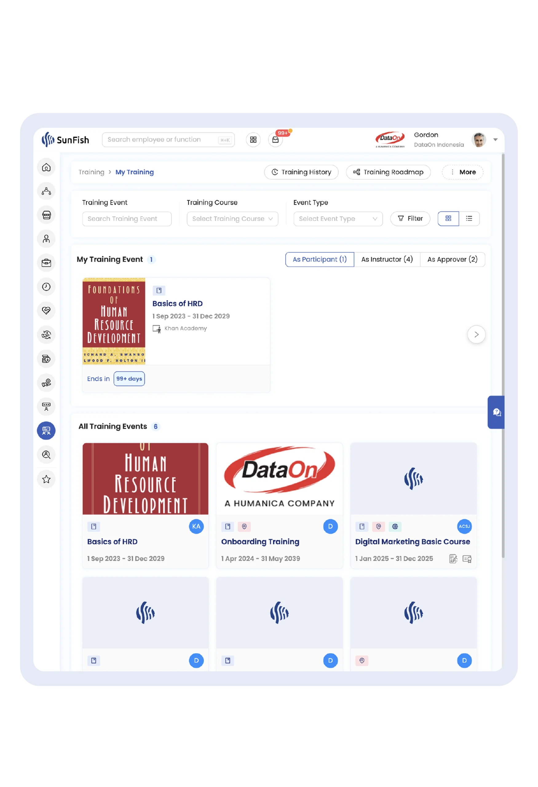Access training and learning modules through employee self service platform