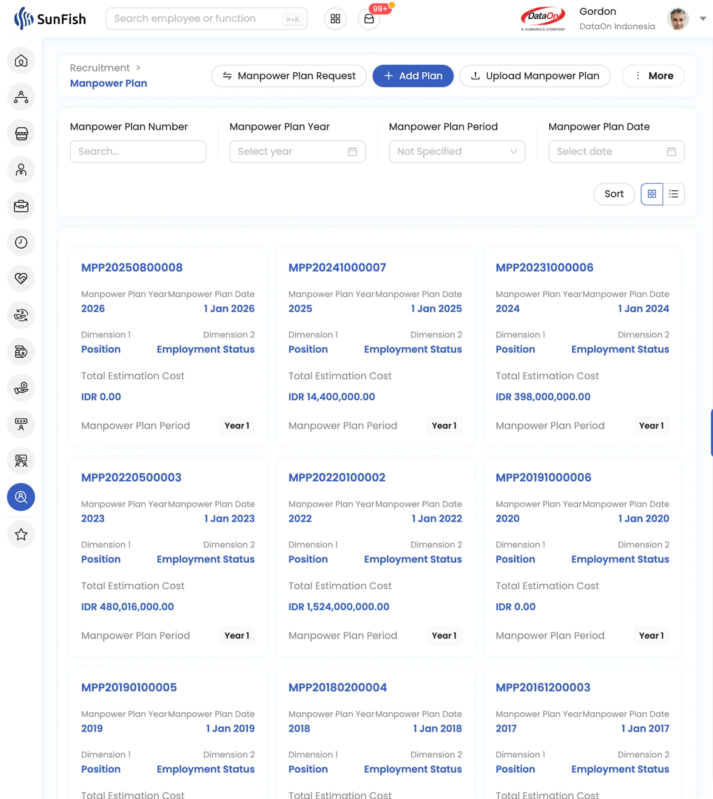 Workforce planning tools for managers showing real-time headcount data by role and contract type.