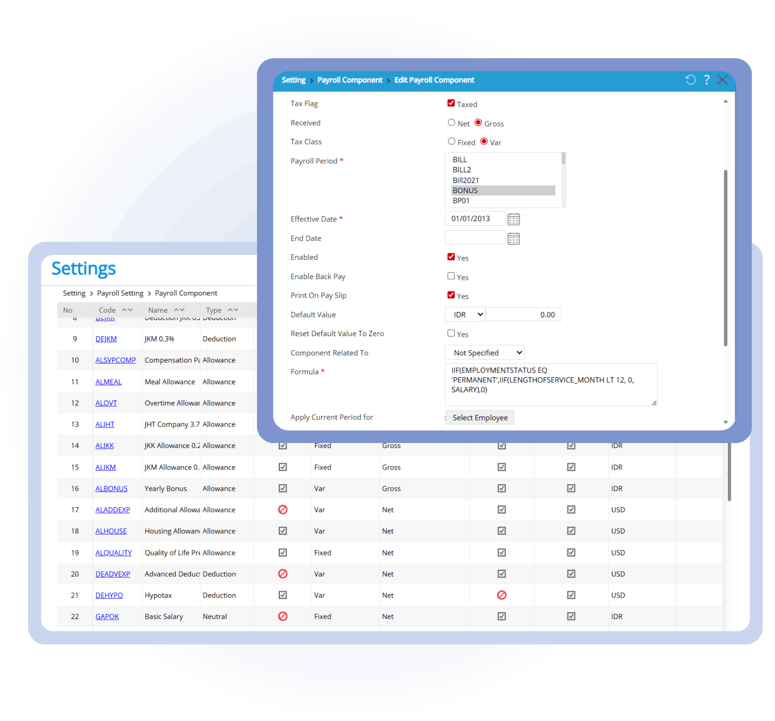 easily edit payroll component from sunfish payroll system