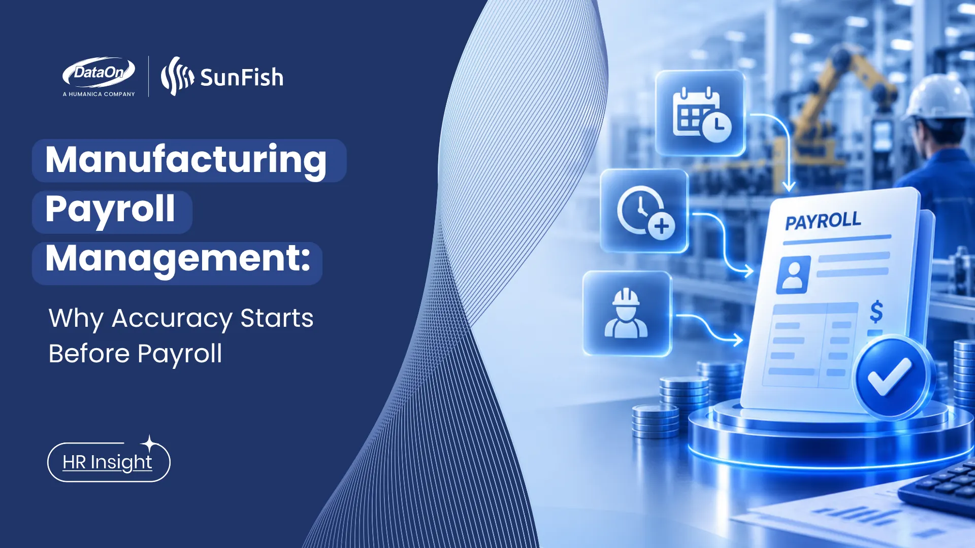 Manufacturing payroll management process connecting schedules, attendance, overtime, approvals, payroll, and compliance