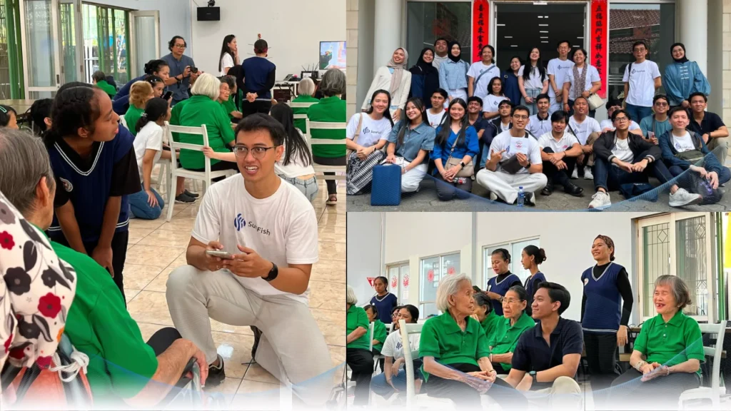 SunFish HR and DataOn CSR activities with senior residents including games, singing, and shared experiences